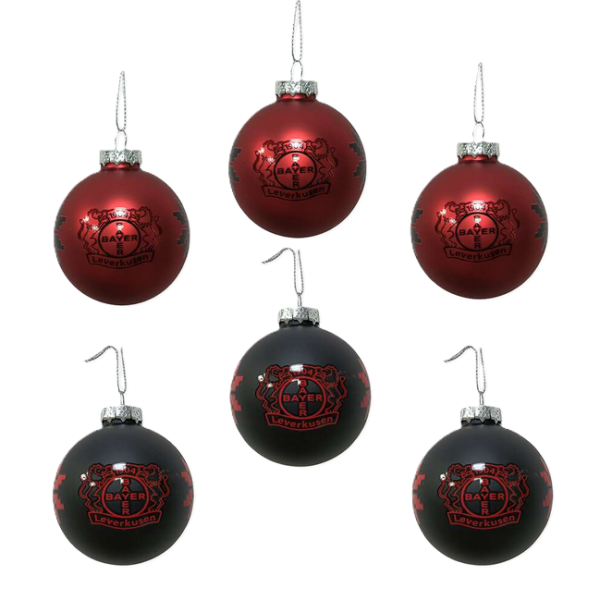 Bayer 04 Leverkusen Weihnachtskugeln 6er-Set Schwarz-Rot Glas